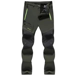 Olivegrüne wasserdichte Outdoor-Hose mit Fleece-Futter für Herren mit Taschen