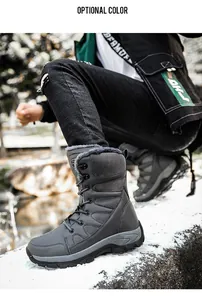 Bottes de neige tactiques chaudes doublées de polaire pour la randonnée et le camping en gris