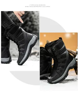 Détail de bottes de neige thermiques montantes avec doublure en peluche douce en extérieur