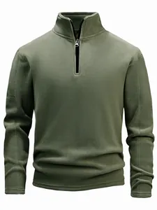 Sudadera Casual para Hombre con Cuello Alto y Media Cremallera de Forro Polar Manga Larga Color Sólido Pullover Cálido para Otoño Invierno