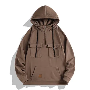 Sudadera con capucha para hombre de estilo retro americano con media cremallera