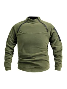 Detailed view of army green tactical fleece pullover with dual shoulder zippers