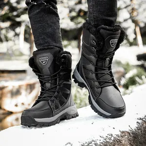 Bottes de neige montantes imperméables pour hommes avec doublure en fourrure pour l'hiver.