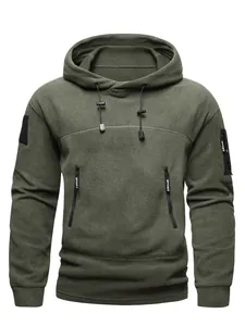 Militärgrüner taktischer Fleece-Hoodie für Herren mit Reißverschlusstaschen und Klett