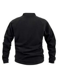 Detailed back view of a black outdoor tactical fleece jacket for men with stand collar.
