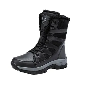 Bottes de neige extérieures montantes noires avec doublure polaire chaude et semelle antidérapante