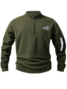 Militärgrünes Polarfleece-Sweatshirt für Herren mit halbem Reißverschluss und Patch