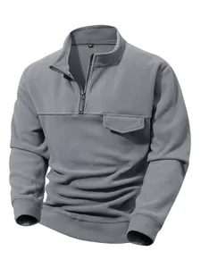 Herren Casual Polar Fleece Sweatshirt Halber Reißverschluss Stehkragen Langarm Top Einfarbig Winter Warm Sportlich Pullover