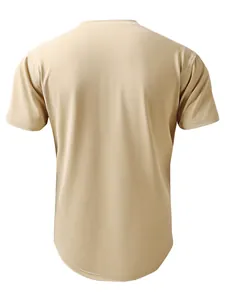 Back view of men's sports short-sleeve T-shirt in khaki breathable ice silk fabric