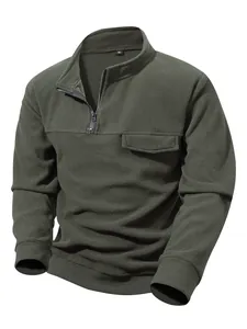 Herren Polarfleece-Sweatshirt in Olivgrün mit halbem Reißverschluss und Stehkragen