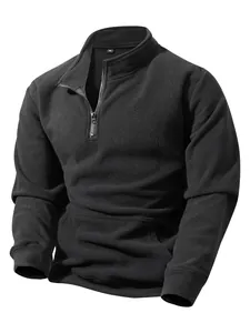 Men Half Zip Fleece Pullover Hoodie Long Sleeve Solid Color Casual Loose Warm Stand Collar Sweatshirt Top for Outdoor