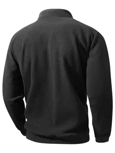 Back view of a classic black men's half-zip fleece sweatshirt with textured fabric