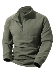 Men's military green half-zip fleece pullover sweatshirt designed for outdoor warmth and comfort