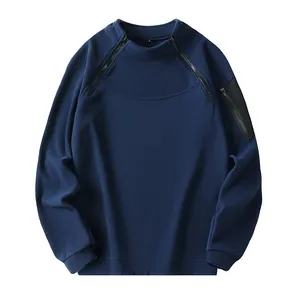 Felpa tattica da uomo in pile blu navy con cerniera sulla spalla e tasca sulla manica