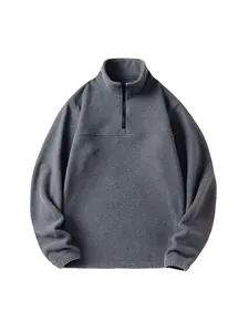 Felpa invernale da uomo in pile con colletto dritto e mezza zip colore grigio