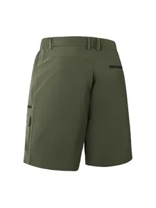 Men's outdoor olive green cargo shorts with multiple pockets and elastic waist