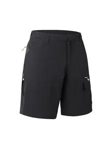 Black men's outdoor cargo shorts featuring multiple zipper pockets for hiking and casual wear