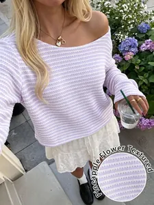 Detail view of lavender striped top showing the unique pineapple flower texture