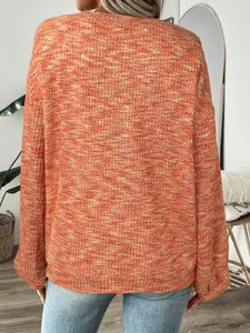 Back view of a vibrant colorful oversized waffle knit long sleeve T-shirt for autumn style