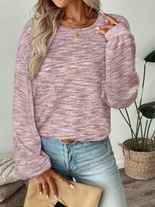 Colorful waffle knit long sleeve top with textured multi-tone fabric for a cozy casual look