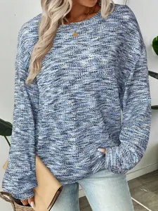 Detailed view of colorful waffle knit oversized long sleeve t-shirt on a model