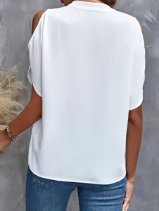 Detailed back view of a loose white cold-shoulder chiffon blouse for summer outfits