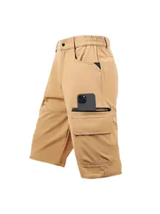 Men's khaki cargo shorts featuring a functional multi-pocket design for outdoor wear