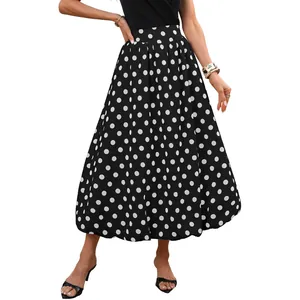Bellissima gonna da donna a pois bianco e nero con vita elastica e orlo a bolle