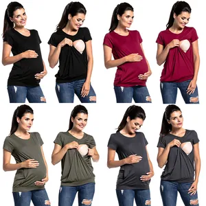 Magliette premaman per allattamento a maniche corte in vari colori e facile accesso