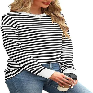 Casual black and white striped long sleeve top with stylish white contrast cuffs