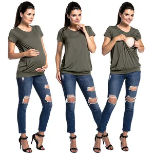 T-shirt premaman e per l'allattamento a maniche corte con comodo scollo rotondo