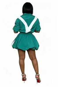Back view of green two-piece quick-dry tracksuit set with bubble skirt