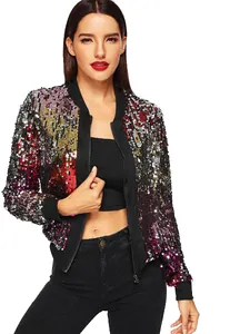 Chaqueta bomber para mujer de estilo europeo con lentejuelas multicolores
