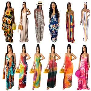 Showcase of various colorful printed cotton maxi slip dresses for casual summer wear