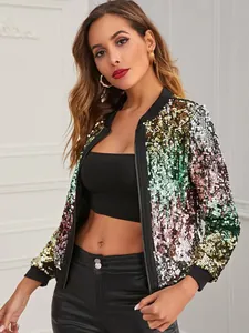 Casual bomberjack voor dames met levendige veelkleurige lovertjes en een ritssluiting voor.