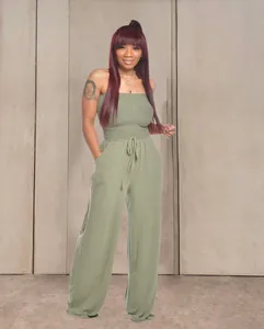 Combinaison bustier élégante à jambes larges avec cordon de serrage vert olive