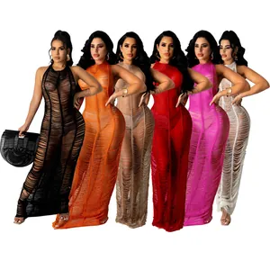 Detailed view of the sexy knitted beach maxi dress showcasing six vibrant color options