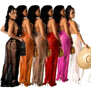 Sexy knit hollow-out beach maxi dress in multiple solid colors for summer vacation