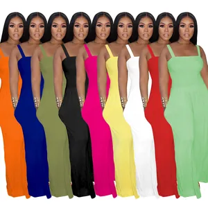 A detailed multi-color overview of smocked tube top wide-leg jumpsuits for women