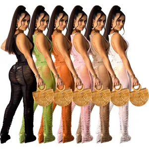 Collection of sexy knitted cutout jumpsuits for women in six colors with bamboo bags