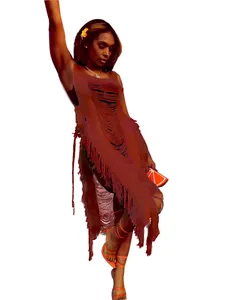Bohemian style deep red fringe beach cover-up dress with tassel details and side ties