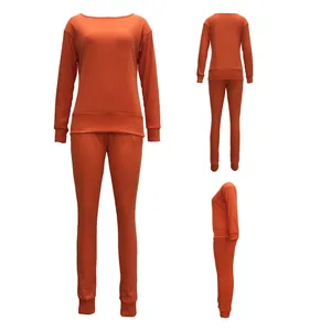 Women's burnt orange urban leisure two-piece set for autumn and winter