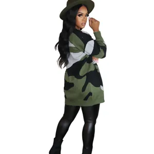 Maglione mimetico da donna alla moda a maniche lunghe in verde militare casual