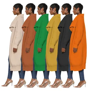 Detailed macro view showing women's casual solid color long knit cardigan jackets in six colors