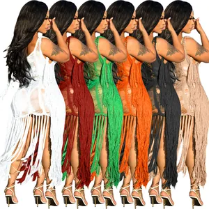Robe de plage sexy au crochet ajouré avec franges en plusieurs coloris pour femmes