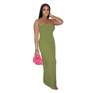 Full view of women's olive green wide-leg jumpsuit with ribbed bodice and thin straps.