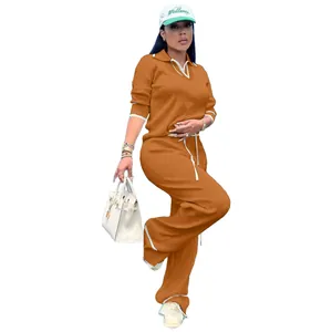Ensemble deux pièces en maille décontracté pour femmes avec haut polo et pantalon