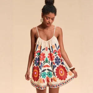 Women Summer Floral Print Romper Spaghetti Strap V-Neck Sleeveless Jumpsuit Loose Bohemian Vacation Beachwear Top And Bottom