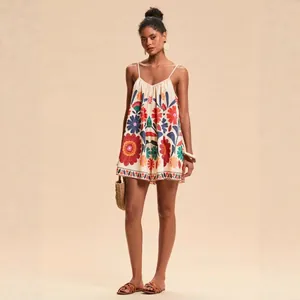 Bohemian floral print spaghetti strap camisole romper for summer vacation resort wear