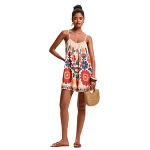 Elegant bohemian floral print spaghetti strap romper for summer beach vacation look